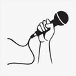 © Faysal Design House - grabbing microphone By hand line art vector silhouette illustration