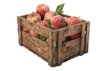 Wall Mural - Apple fruit in wooden crate isolated on transparent background