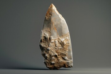 Poster - A single, large stone object sits on a gray surface