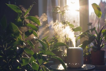 Poster - A single white candle sits on a table near a window, providing warm light