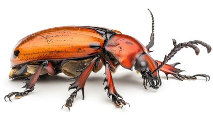 Poster - A close-up image of a beetle sitting on a white surface