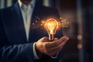 Poster - Businessman holding creative light bulb with growth graph, 