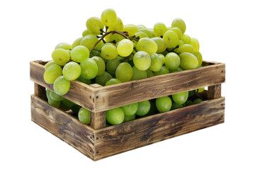 Wall Mural - Green Fresh grapes in a wooden crate isolated on transparent background