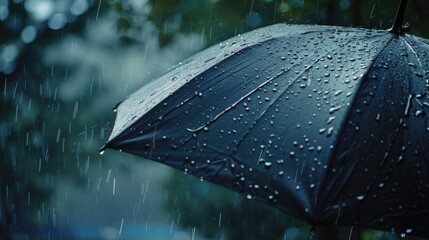 Aufkleber - A person holding an umbrella in the rainy weather, with water droplets on the fabric and a blurred background