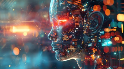 Poster - abstract technology background, Artificial intelligence AI power digital transformation 