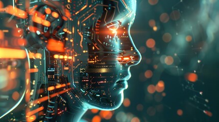 Poster - abstract technology background, Artificial intelligence AI power digital transformation 