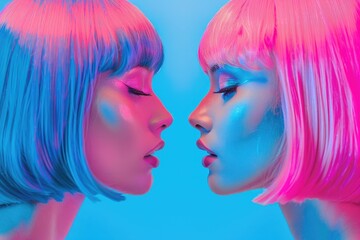 Poster - Two females with vibrant hair colors posing together