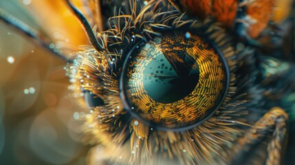 Canvas Print - A close-up view of a bee's eye featuring water droplets, ideal for use in scientific or educational contexts