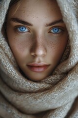 Poster - Close-up view of a person wearing a scarf, possibly as part of their outfit or for warmth