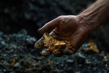 man's hand holds a lump of pure gold 