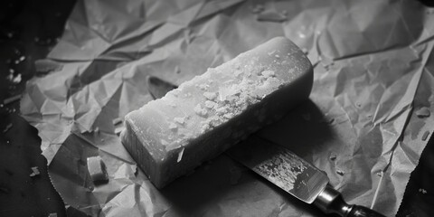 Poster - A slice of cheese sitting on top of a piece of paper, perfect for a still life composition or as an element in a design