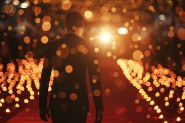 Poster - A person stands in front of a large number of lights, providing a bright and eye-catching scene