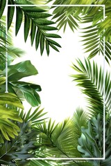Poster - A simple white frame surrounded by lush green leaves, perfect for use in nature-inspired designs and photography projects
