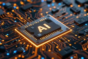 Poster - AI text on computer printed circuit board 