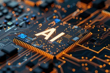 Poster - AI text on computer printed circuit board 