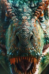 Poster - A close-up shot of a dinosaur's head with its mouth open, suitable for prehistoric or ancient-themed projects
