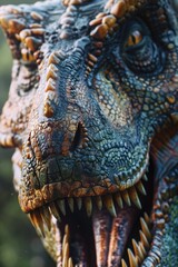 Poster - A close-up view of a dinosaur's open mouth, great for prehistoric or science-related uses