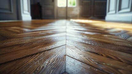 Aufkleber - A wooden floor and an open door in a room
