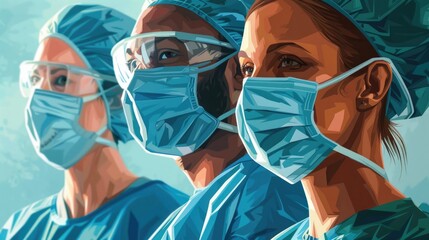 Canvas Print - Two individuals wearing surgical masks, possibly in a medical or scientific setting