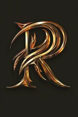 Poster - A golden letter 'R' stands out against a sleek black background, perfect for use in logos, branding or design projects