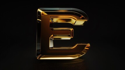 Poster - A single golden letter 'E' is placed on a black background, making it stand out