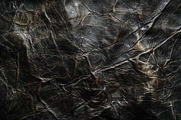 Poster - A high-quality close-up image of a black leather texture with fine details and grain