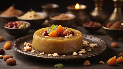 Wall Mural - Traditional Semolina Dessert with Dried Fruits and Nuts