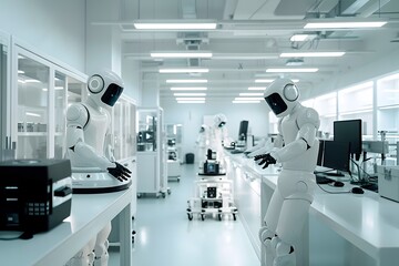 Poster - Robots Working in a Futuristic Laboratory