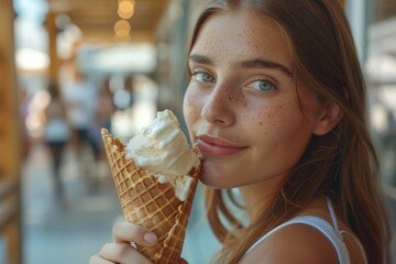 Canvas Print - A person enjoying a cold treat on a warm day