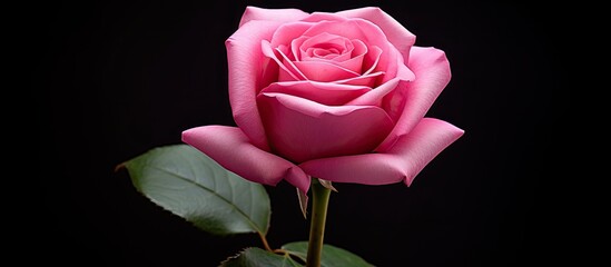 Poster - close up photograph of a pink rose flower. Creative banner. Copyspace image