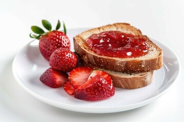 Poster - A simple breakfast or snack setting featuring toast topped with fresh strawberries
