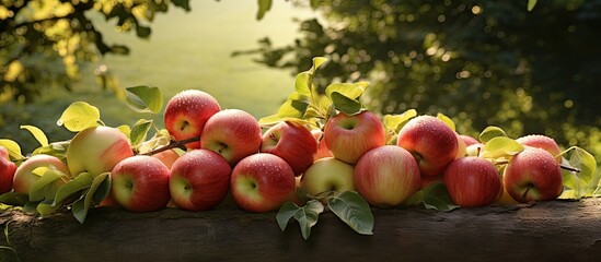 Wall Mural - Apple harvest in the garden. Creative banner. Copyspace image