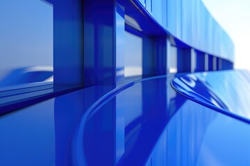 Aufkleber - Close-up shot of a building's exterior featuring blue glass panels