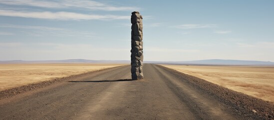 Poster - Road with stone pole on side. Creative banner. Copyspace image