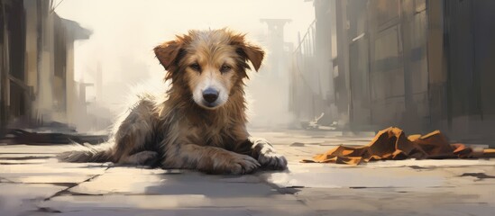 Poster - stray dog on the street. Creative banner. Copyspace image