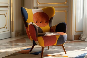 Poster - A colorful chair sits next to a window in a cozy living room setting, perfect for decorating and interior design projects