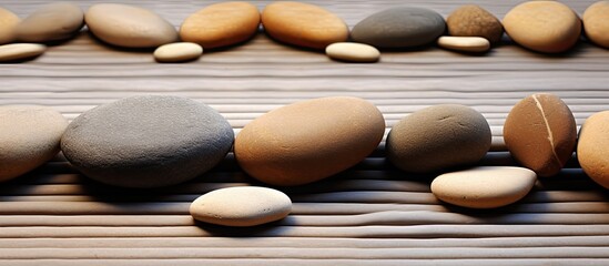 Poster - pattern background reflexology pathway using group of rounded stone. Creative banner. Copyspace image