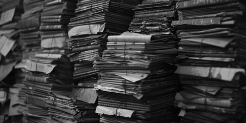 Aufkleber - Black and white photograph of stacked papers