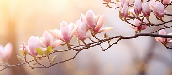 Poster - closeup magnolia flower natural floral spring or summer background with soft focus and blur. Creative banner. Copyspace image