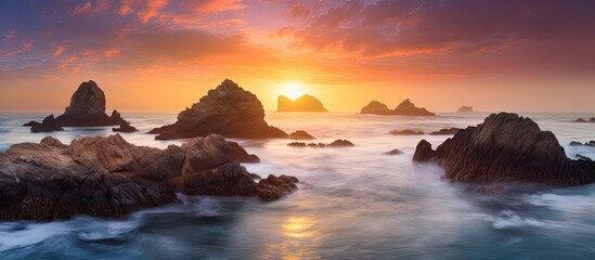Poster - Beautiful scenery at a beach during sunset or sunrise. Creative banner. Copyspace image