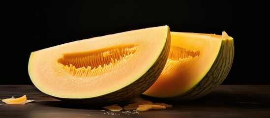 Aufkleber - Half cut ripe juicy melon Studio Photo. Creative banner. Copyspace image