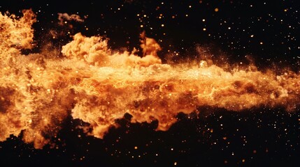 Poster - Large explosion of orange and yellow smoke with debris and dust in the air, suitable for use as a background or to represent chaos and destruction