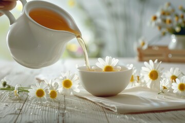 Wall Mural - A person pouring tea into a white cup