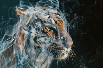 Poster - Wild tiger breathing heavily with smoke coming out of its mouth, possibly indicating stress or exertion