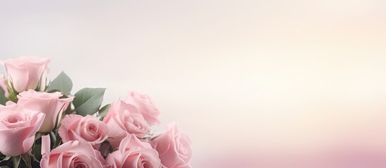 Poster - bouquet of pink roses. Creative banner. Copyspace image