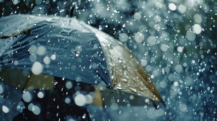 Poster - A person holds an umbrella against heavy rain, possibly waiting for transportation or seeking shelter