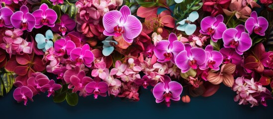 Poster - Floral background of tropical orchids. Creative banner. Copyspace image