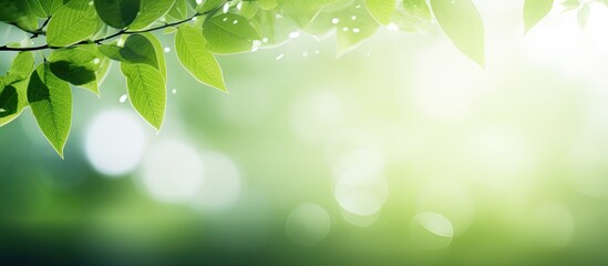 Aufkleber - Green leaf with white bokeh abstract for bacground use. Creative banner. Copyspace image