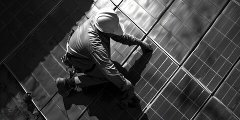Poster - A person in a hard hat and vest is standing on a construction site, with tools and equipment nearby