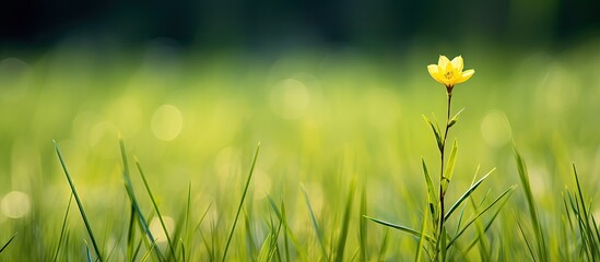 Aufkleber - small yellow flower among tall grasses. Creative banner. Copyspace image